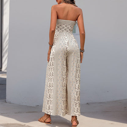 PEOPLETERRITORY ,  are hot in summer, high-waisted lace-up wide-leg pants, splicing ethnic style casual wide-leg trousers