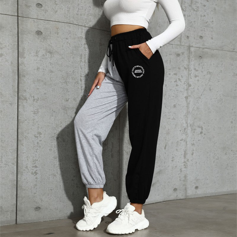 PEOPLETERRITORY New popular autumn new 2025 casual high-waisted splicing contrasting color drawstring sweatpants women's sweatpants