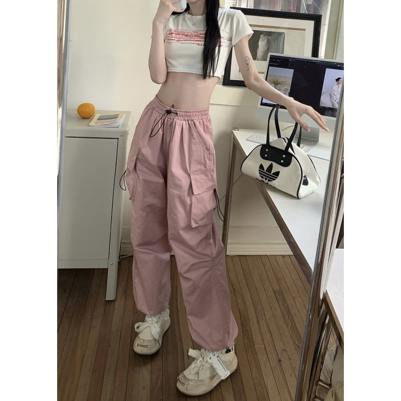 Territory 90s streetwear American Retro Workwear Casual Pants Women's Summer Versatile Straight Draping Ankle-Tied Trousers Loose Wide-Leg Pants Ins