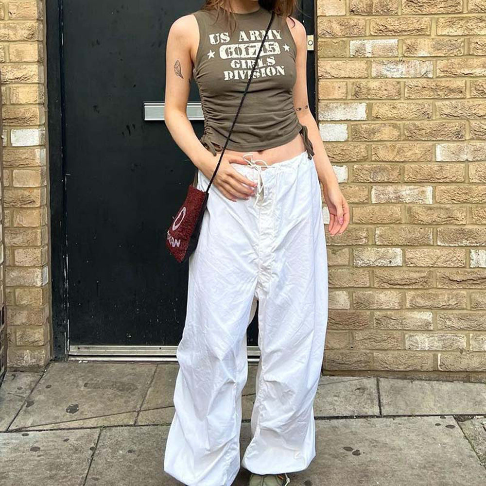 Territory frat outfits 2024 Women's Street Work Elastic Band Drawstring Fashion Low Waist Wide Leg Casual Pants for Women