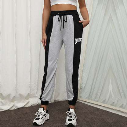 PEOPLETERRITORY New popular autumn 2025 color matching drawstring casual sports sweatpants letter printing elastic trousers