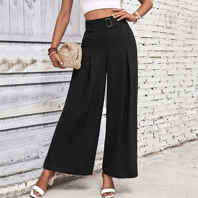 PEOPLETERRITORY popular summer new simple wide-leg pants women's  New women's clothing 2025 solid color high-waisted wide-leg casual pants