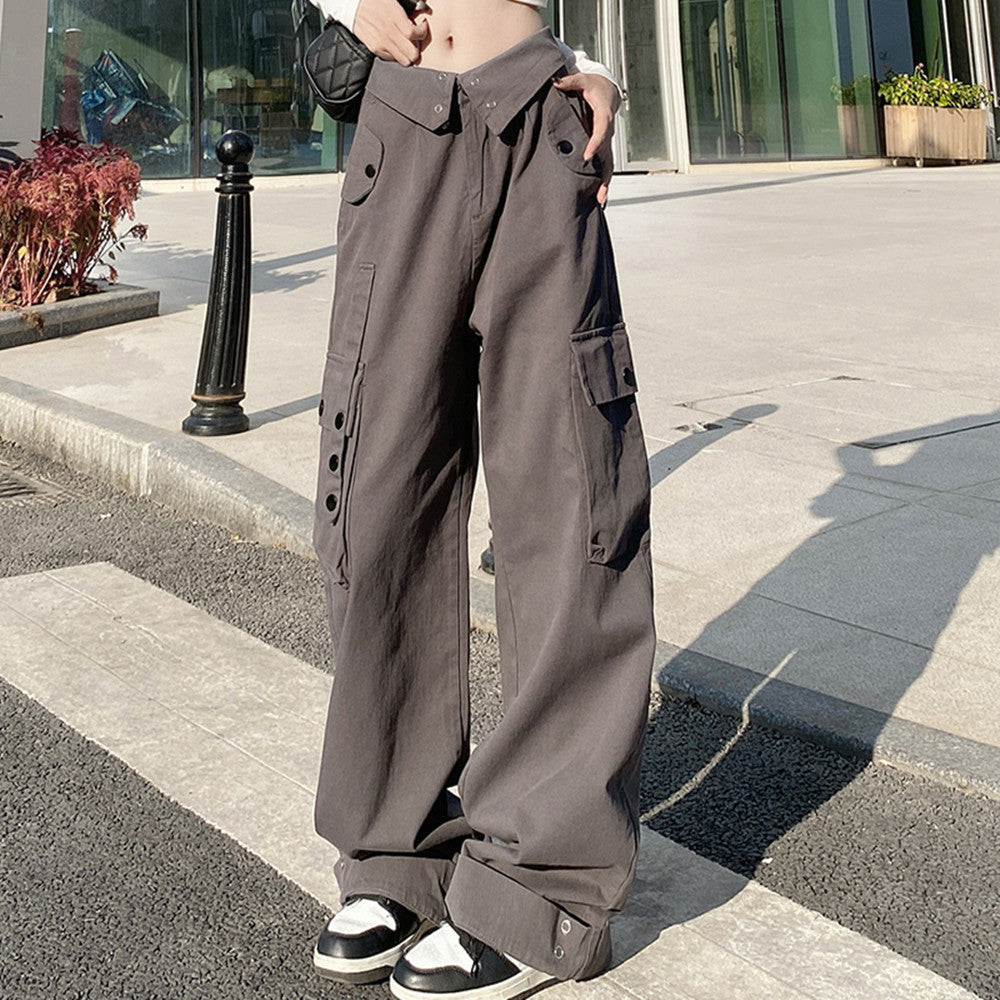 Territory going out outfits Overalls Women's Spring American Street Flip Waist Straight Loose Wide-Leg Pants Versatile Casual Trousers