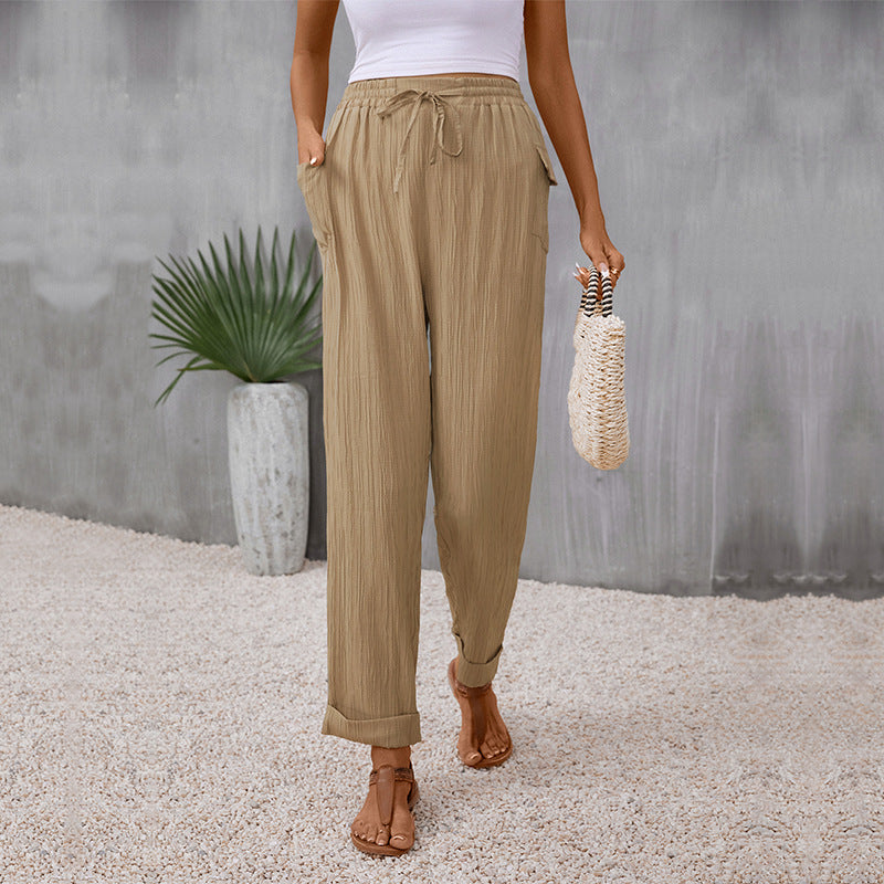 PEOPLETERRITORY 2025 trade elastic pants New autumn new 2025  pleated casual pants trousers