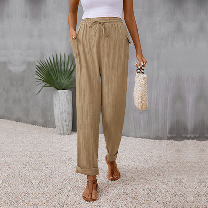 PEOPLETERRITORY 2025 trade elastic pants New autumn new 2025  pleated casual pants trousers