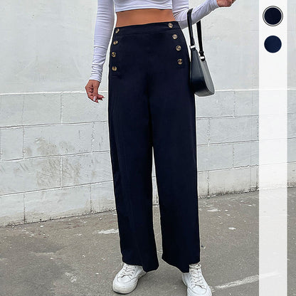 PEOPLETERRITORY New Hot Trade New Autumn New 2025 Women's Long Pants  Solid Color Button Casual Pants Women