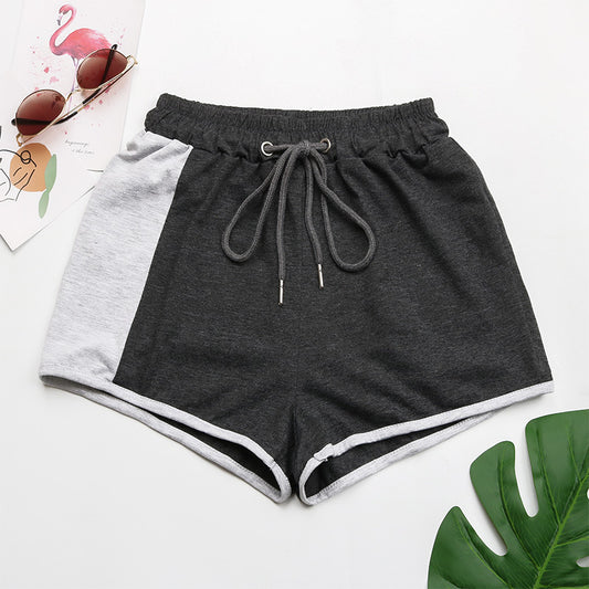 PEOPLETERRITORY Cross-border popular summer 2025 new contrasting color wide-leg pants elastic drawstring sports and leisure color matching shorts women