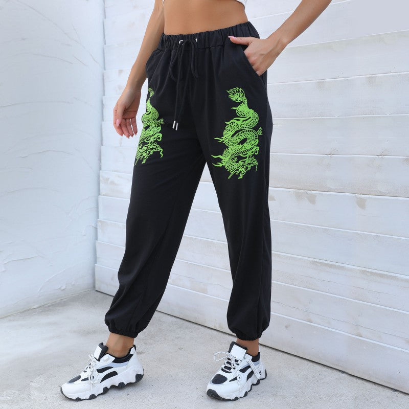 PEOPLETERRITORY popular Spring  New Cross-border Hot Trade 2025 Pants Trend Contrast Color Printing Elastic Pants Women