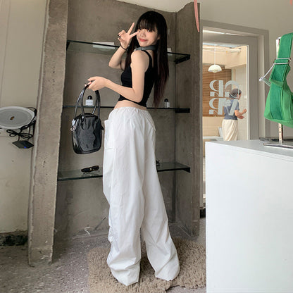 Territory frat outfits Korean Style All-Match Item Casual Fashionable White Overalls Personalized Hot Girl Street Casual Pants 2024 New