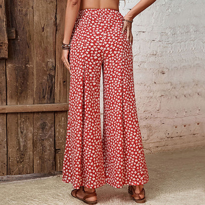 PEOPLETERRITORY New Popular trade popular summer new 2025 red pants high waist floral horn wide-leg pants women