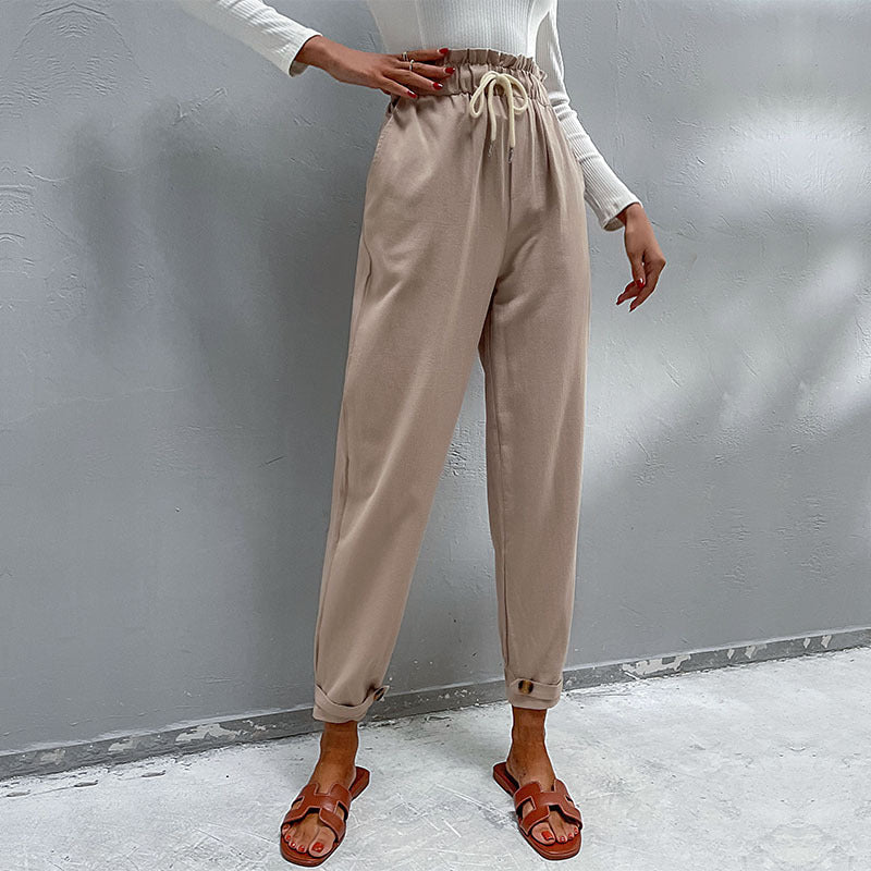 PEOPLETERRITORY popular new autumn and winter 2025 New Popular trade casual elastic pants  cotton and linen commuting Harlan pants women