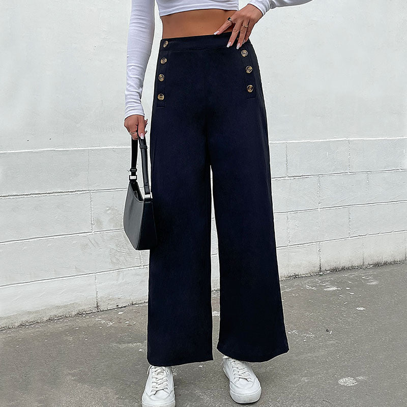 PEOPLETERRITORY New Hot Trade New Autumn New 2025 Women's Long Pants  Solid Color Button Casual Pants Women