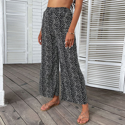 PEOPLETERRITORY New popular new 2025 summer leopard print pants casual nine-point wide-leg pants