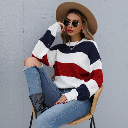 PEOPLETERRITORY New sweater popular spring and autumn new products 2025 contrasting colors striped long-sleeved new knitted sweater jumper