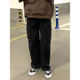 Territory fall outfits men Retro Men's and Women's Pocket Trendy Casual Pants Trousers Loose American Straight High Street Overalls Pants