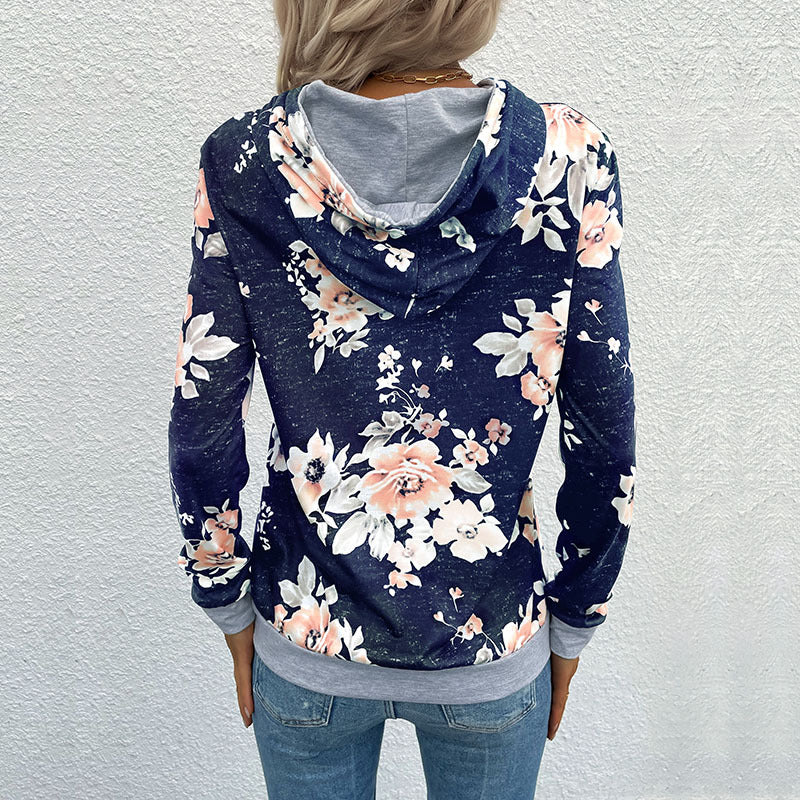 PEOPLETERRITORY Strictly selected  New  popular Early Spring New Middle Eastern Women's Clothing Pullover Printed Pocket Hooded Sweater