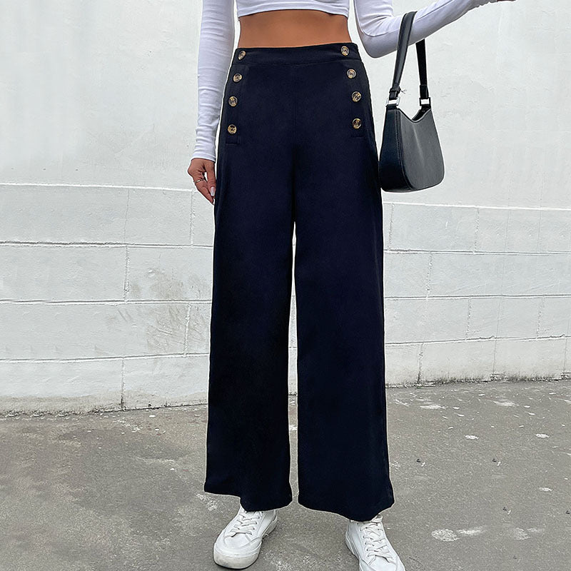 PEOPLETERRITORY New Hot Trade New Autumn New 2025 Women's Long Pants  Solid Color Button Casual Pants Women