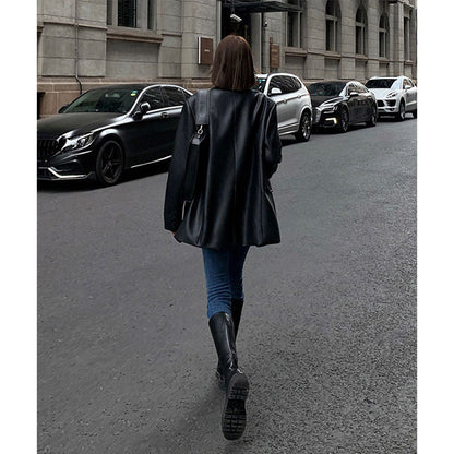 Territory frat outfits Women's Leather Suit Jacket 2024 Autumn and Winter Advanced Texture Loose PU Leather Suit