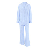 Territory outfit inspo Fall 2024 Blue Striped Long-Sleeved Trousers Women's Home Wear Comfortable Casual Pajamas Two-Piece Set