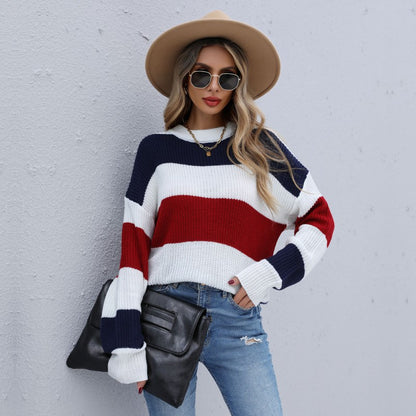 PEOPLETERRITORY New sweater popular spring and autumn new products 2025 contrasting colors striped long-sleeved new knitted sweater jumper