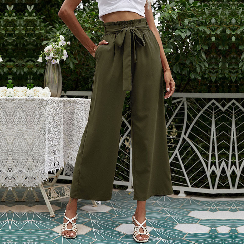 PEOPLETERRITORY New Popular trade summer new high-waisted pants 2025 nine-point casual bud strap wide-leg pants women