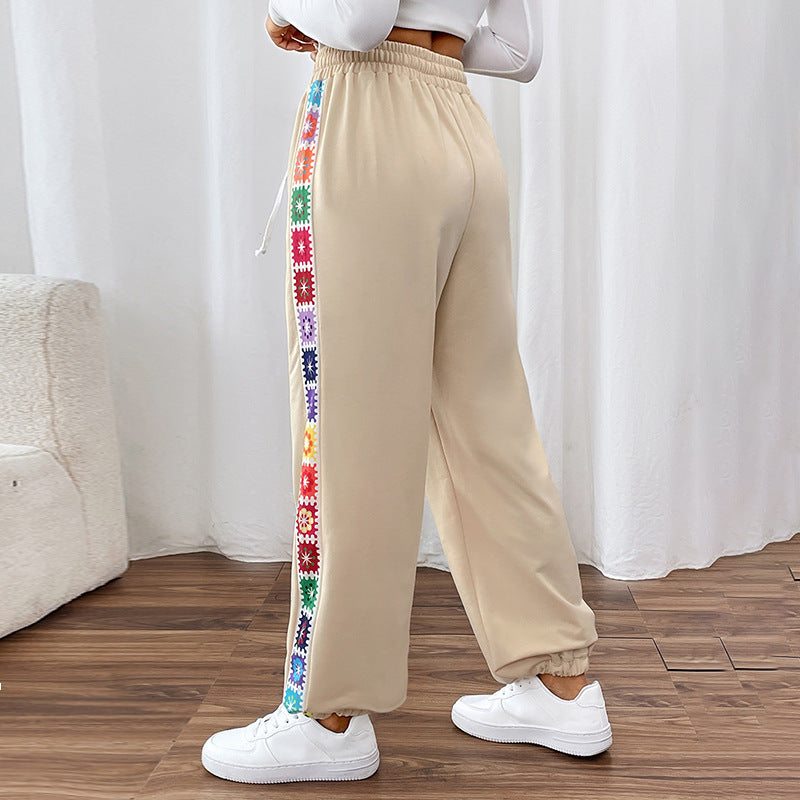 PEOPLETERRITORY New Hot Trade Pants New New  Autumn Women's Clothing  Loose Color Strip Splicing Sweatpants