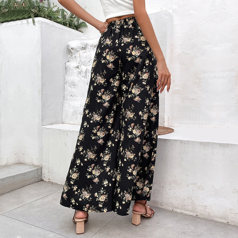 PEOPLETERRITORY Popular trade split-ended long pants popular summer new 2025 New women's pants horn-printed wide-leg pants