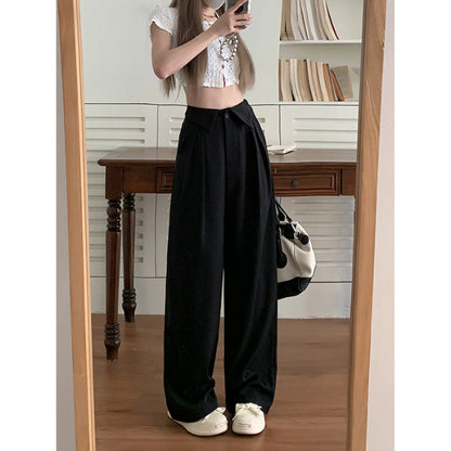 Territory frat boy outfits Lapel Suit Pants for Women 2024 Summer New Draping High Waist Slimming Casual Pants Wide Leg Straight Trousers