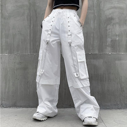 Territory concert outfit Women's Wide-Leg Pants Korean-Style Ins Retro White Pants Overalls High Waist Loose Straight Pants for Students Fashionable Mopping Pants