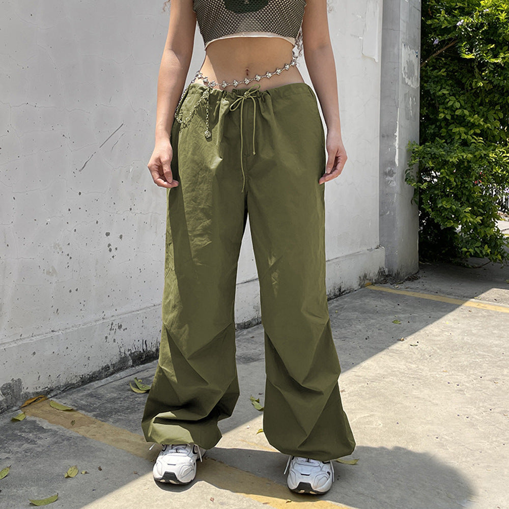 Territory frat outfits 2024 Women's Street Work Elastic Band Drawstring Fashion Low Waist Wide Leg Casual Pants for Women