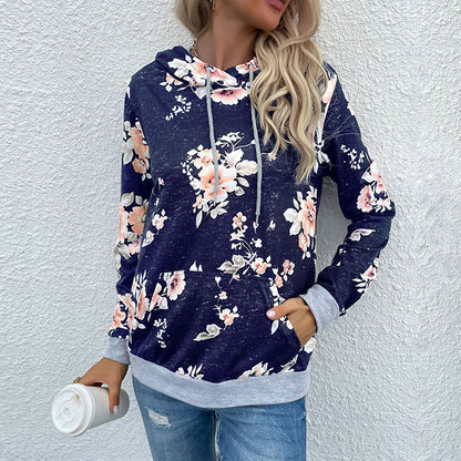 PEOPLETERRITORY Strictly selected  New  popular Early Spring New Middle Eastern Women's Clothing Pullover Printed Pocket Hooded Sweater