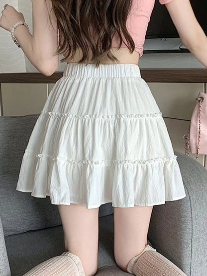 Territory Aesthetics Skirts Bow Ruffles Patchwork Summer Thin High Waist Mini Skirt Sweet Preppy Style All Match Women's Clothing