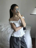 Territory 2024 Summer New White Vest for Women Sexy Slim Fit Single Breasted Tank Top Y2k E-Girl Sleeveless Ruffles Camisole Tops Shirt