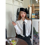 Territory  Streetwear Tie Shirts Women Preppy Jk White Long Sleeve Crop Tops Student Korean College Slim Blouses Spring Autumn New