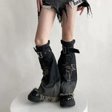 Territory Punk Gothic Cross Denim Leg Warmers Harajuku Boot Cuffs Sock Y2K Star Strap Leg Covers Personalized Calf Socks Y2k Accessories