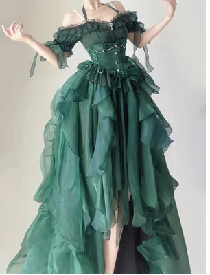 Territory Green Flower Wedding Dress Cos Lolita Dress Op Dress Lolita Heavy Industry Trail Puffy Princess Dress Lolita