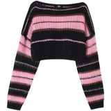 Territory Autumn Y2K New Korean Style Pink Cropped Sweater Women Striped Jumper Vintage Female Long Sleeve Crewneck Pullovers Tops