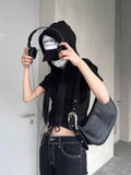 Territory 2024 Summer New Straight Hoodie Tops Mujer Fashion Loose Sleeve Vest Coat Women Y2k E-Girl Slim Fit Lace Up Black Sweatshirts