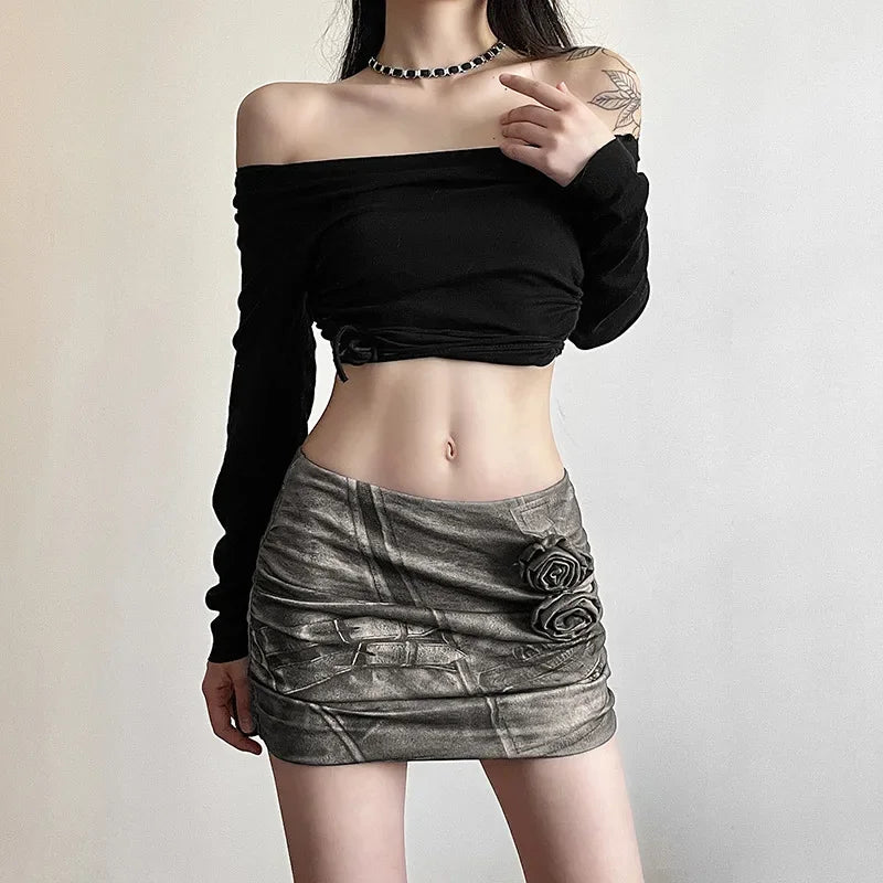 Territory 3d Floral Appliques Mini Skirts Sexy New in Micro Skirt Extreme Y2k Harajuku Fashion Streetwear Women Bottoms