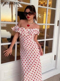 Territory  Polka Dot Ruffles Bandage Maxi Dress Women Off Shoulder Slim Elegant Party Dress Summer Beach Holiday Sundresses