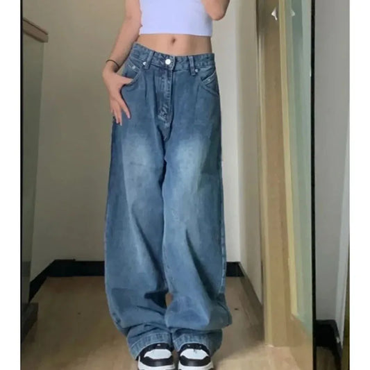 Territory  Oversized Women Wide Leg Jeans Vintage Y2K Streetwear Baggy Denim Trousers Fashion Korean Casual High Waist Straight Pants