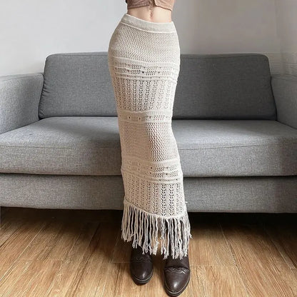 Territory Apricot Embroidery Pattern Sexy All-Match Self-Cultivation Mature Feminine Simple Women'S Long Tassel Skirt