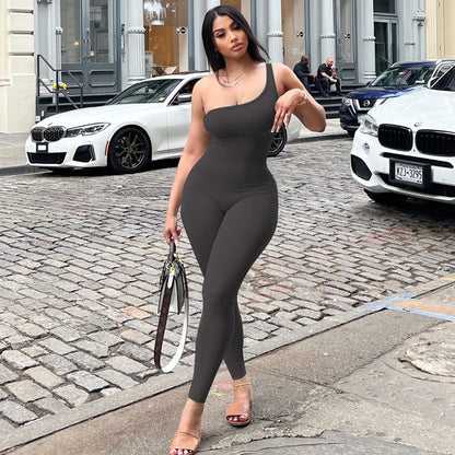 Territory One Shoulder Bodycon Jumpsuit One Piece Rompers Fashion Sexy Summer 2024 Womens Baddie Outfits Fitness Active Wear