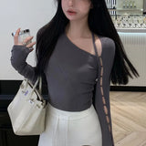 Territory 2024 Spring Hollow Out Slim Waist Tunic T-shirts Basic Sexy Long Sleeve Streetwear Tops Women Y2k Aesthetic All Match Solid Tees