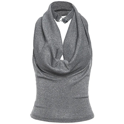 Territory 2024 Spring New Grey Simple Loose Casual All-match Fashionable High Street Sexy Mature Beautiful Sweet Women Halter Vest