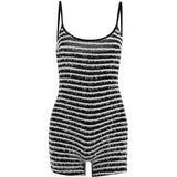 Territory Black and White Stripe Fuzzy Rompers Playsuits for Women Sexy One Pieces Jumpsuits Fashion Women Trending Bodycon