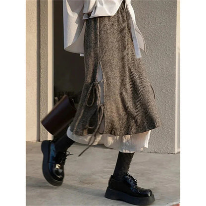 Territory Harajuku Vintage Irregular Skirt Women Y2k Ruffle Patchwork Pleated Skirt Fashion Bow Kawaii Holiday Lazy Wind Midi Skirt