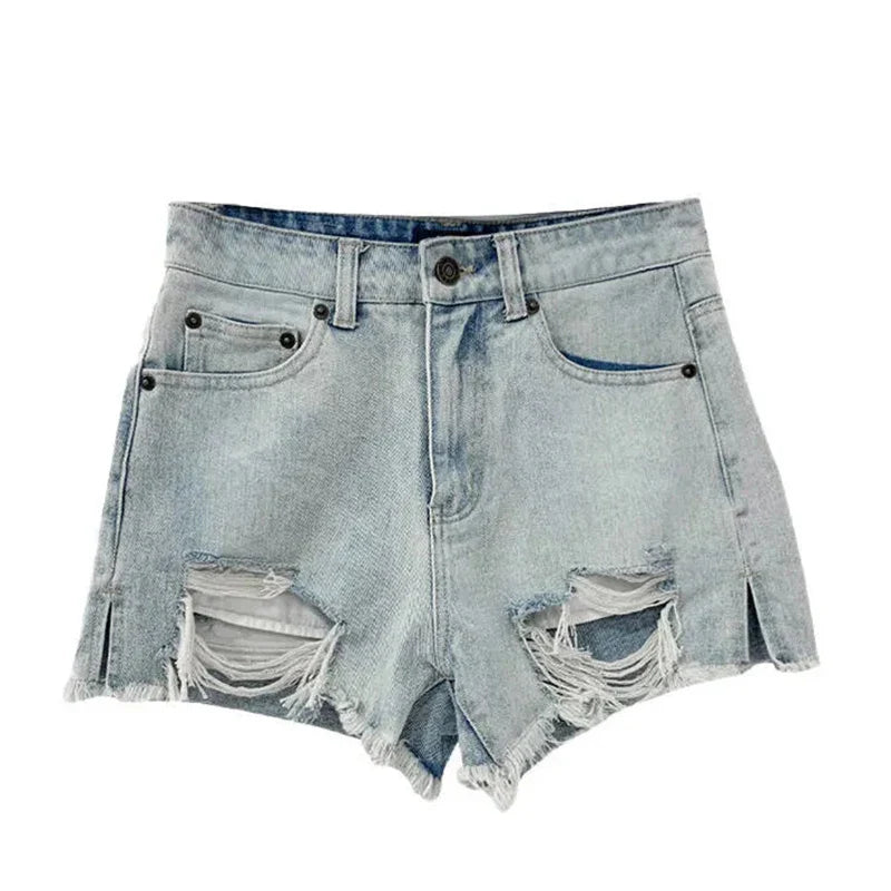 Territory Hole Denim Shorts Women Y2K Frayed Tassel Jean Shorts Summer Streetwear Korean High Waist Slit Slim Casual Hot Pants New