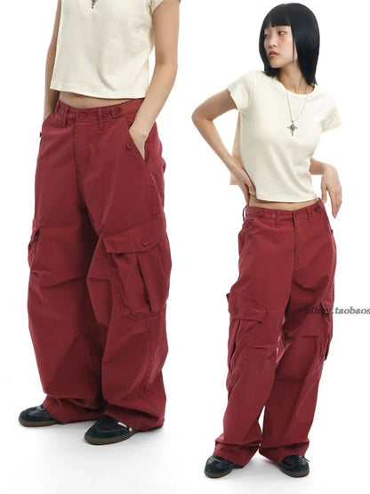 Territory Multiple Pockets Straight Trousers Women 2024 Summer Loose Thin Cargo Pants Y2k Grunge High Waist Casual Wide Leg