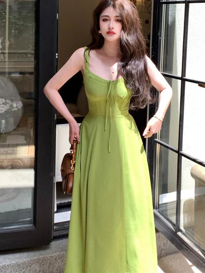 Territory 2024 Summer Elegant Women Sweet Party Midi Holiday Dresses Casual Female Lace Up Robe